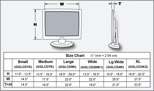 Lcd Monitor Dimensions Chart